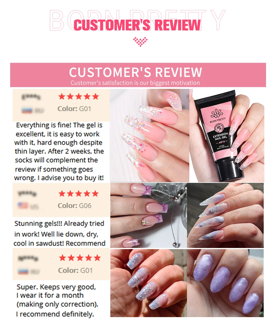 BORN PRETTY 30ml Glitter Acrylic Gel Finger Extension Nail Polish Silver Pink Extension Gel Polish Soak Off Nail Slip Solution