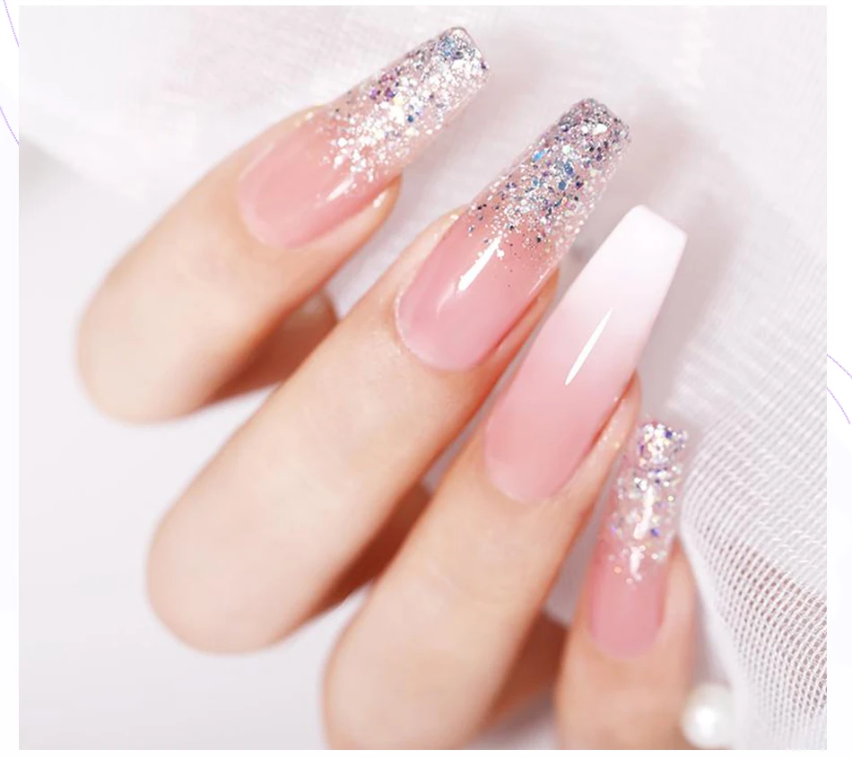 BORN PRETTY 30ml Glitter Acrylic Gel Finger Extension Nail Polish Silver Pink Extension Gel Polish Soak Off Nail Slip Solution