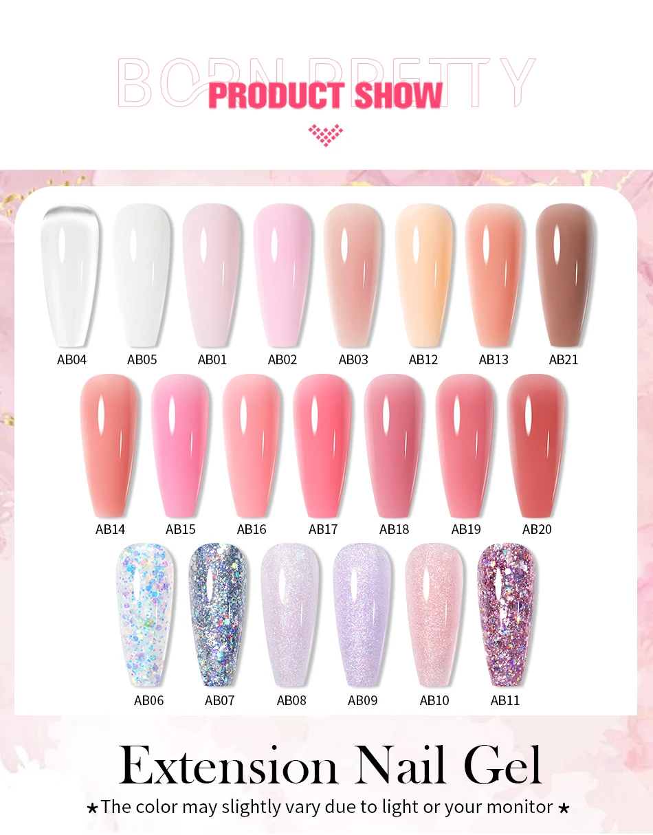 BORN PRETTY 30ml Glitter Acrylic Gel Finger Extension Nail Polish Silver Pink Extension Gel Polish Soak Off Nail Slip Solution