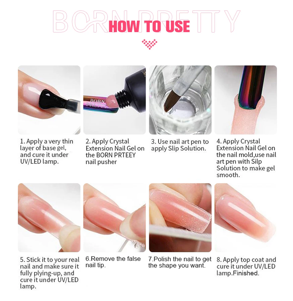 BORN PRETTY 30ml Glitter Acrylic Gel Finger Extension Nail Polish Silver Pink Extension Gel Polish Soak Off Nail Slip Solution