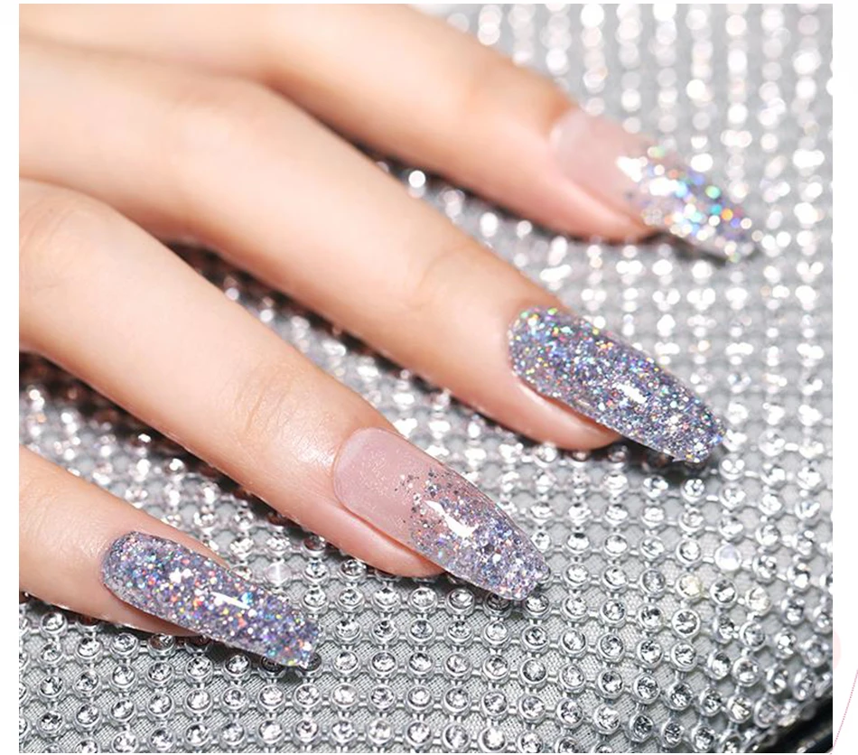 BORN PRETTY 30ml Glitter Acrylic Gel Finger Extension Nail Polish Silver Pink Extension Gel Polish Soak Off Nail Slip Solution