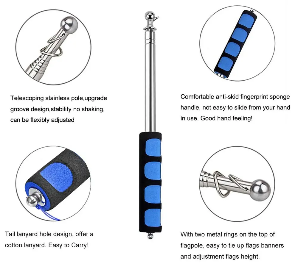 Aerxemrbrae 2M Meters Outdoor Flagpole Stainless Steel Telescopic Flag Pole for Teaching Pointer Tour Guide Banner