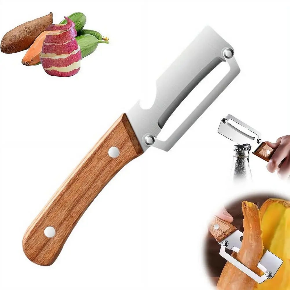Stainless steel peeler with wooden handle for peeling and slicing fruits and vegetables | Durable and smooth operation