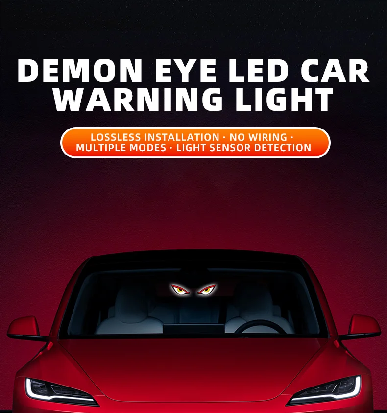 1PCS Solar Power Devil’s Eye Car Window Ambient Light With Suction Cup USB-C Rechargeable Eye Shaped Flashing Warning Lamp