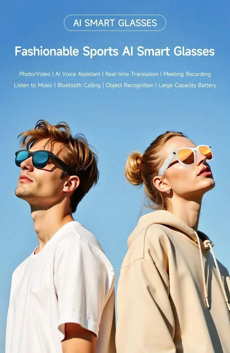 Lenovo Smart AI Glasses 1200MP 8K HD Color Changing Chat Translate Camera Bluetooth Call Voice Assistant Music Control Glasses