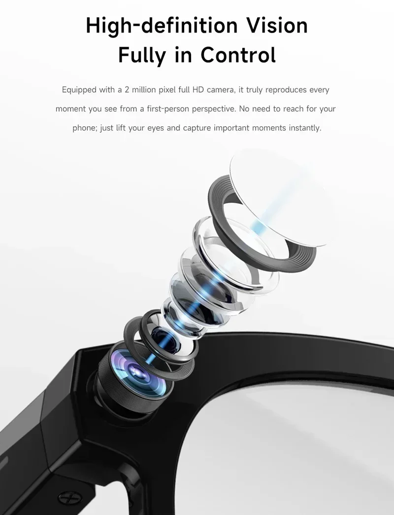 Lenovo Smart AI Glasses 1200MP 8K HD Color Changing Chat Translate Camera Bluetooth Call Voice Assistant Music Control Glasses