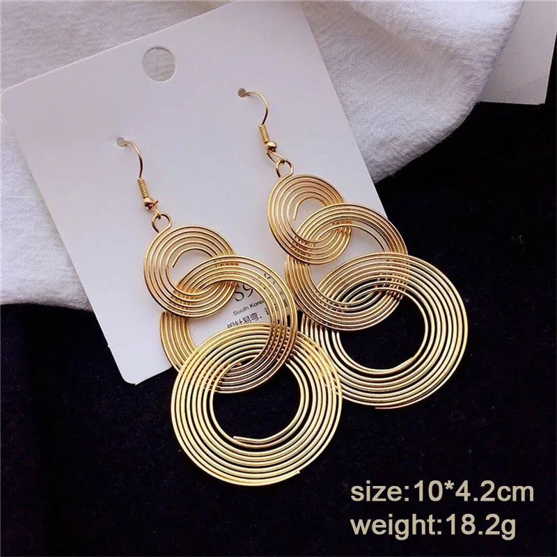 Punk Gold Colour Big Geometric 3 Circle Metal Long Dangle Earrings For Women Bohemian Party Exaggerated Fashion Jewelry