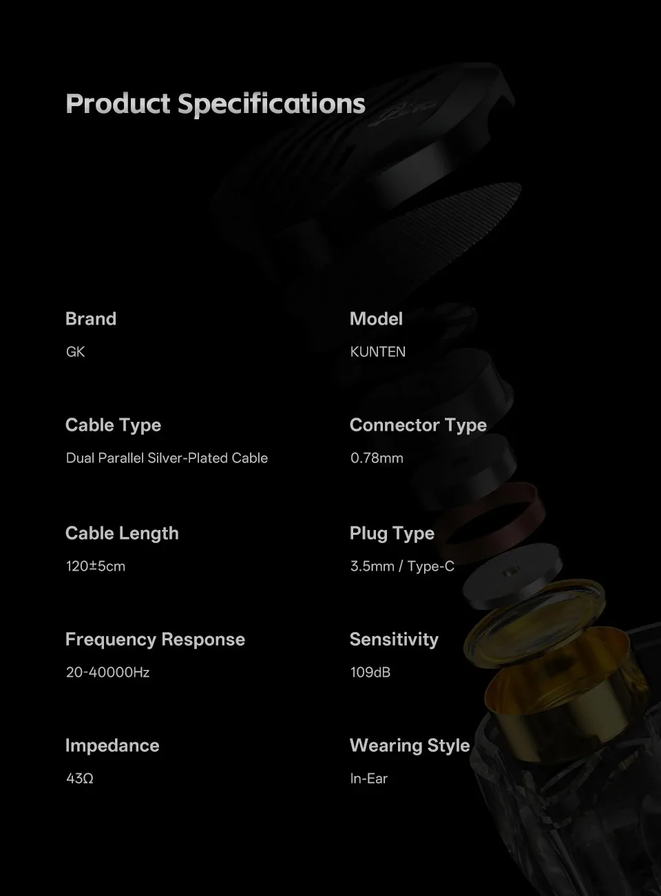 Kz Gk Kunten 1DD Dynamic Drive Earphone Hifi IEMs In Ear Earbuds 2pin Detachable Cable Metal Gamer Audiophile Headset