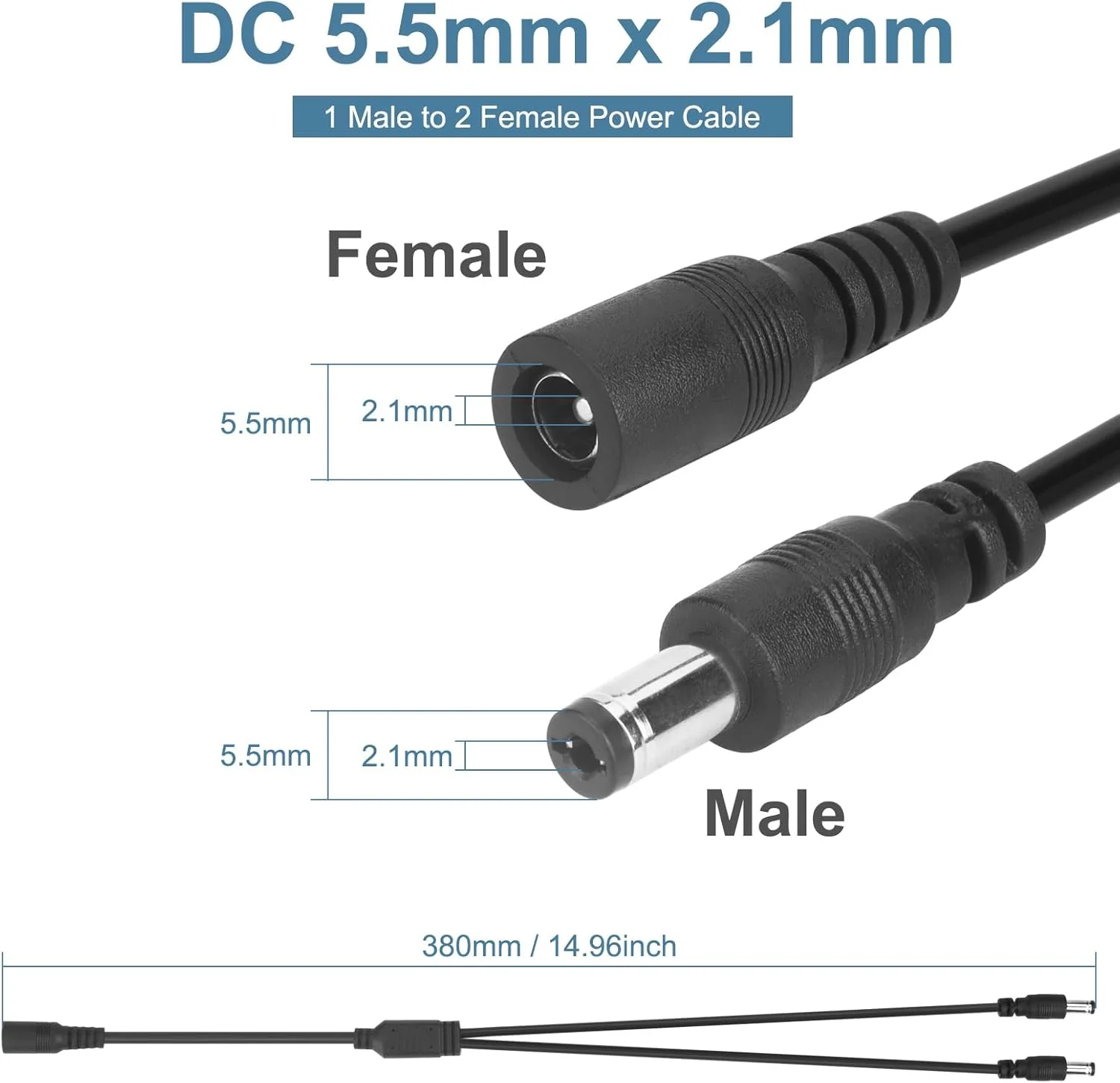 2 4 6 8 Way CCTV DC Power Splitter Adapter Cable for 12V 9V PSU Security Camera