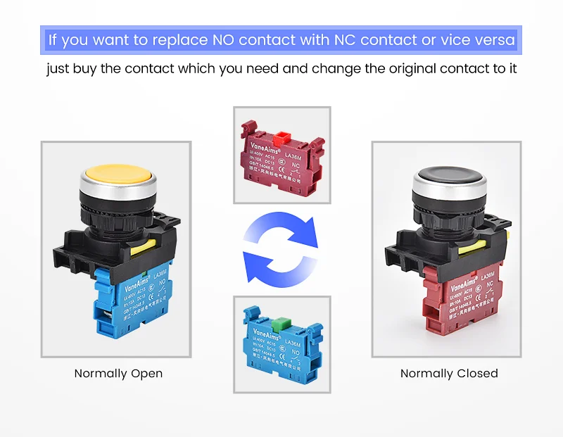 22mm LA36M Push Button Switch Momentary Reset Self Locking Power Button Switch Red Green Blue Yellow Black 12V 24V 220V 10A