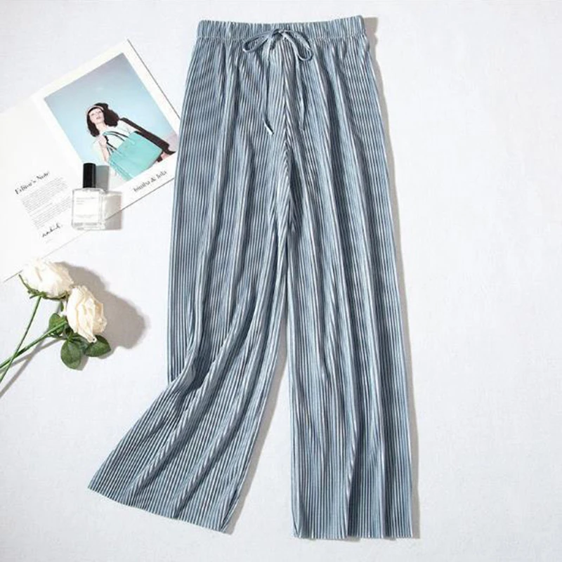 2025 Women's Pleated Loose Ice Silk Korean Casual Cropped Pants Wide Leg Trouse Home Classic Sports Wear Girls Clothes Black Top