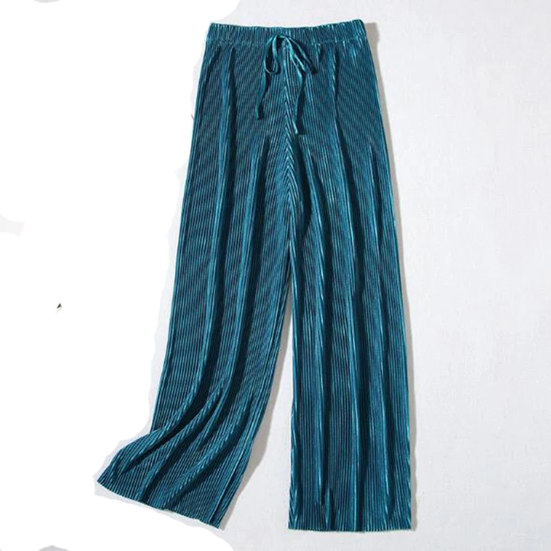 2025 Women's Pleated Loose Ice Silk Korean Casual Cropped Pants Wide Leg Trouse Home Classic Sports Wear Girls Clothes Black Top