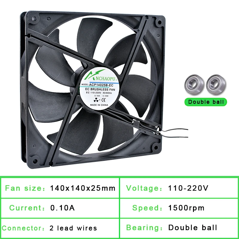 ANCHAOPU EC Brushless Cooling Fan AC 110V 120V 220V 240V Ball Bearing 2 Lines 60mm 70mm 80mm 92mm 120mm 140mm For Cabinets