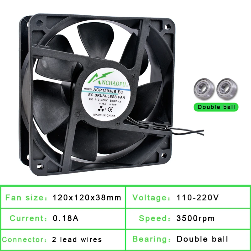 ANCHAOPU EC Brushless Cooling Fan AC 110V 120V 220V 240V Ball Bearing 2 Lines 60mm 70mm 80mm 92mm 120mm 140mm For Cabinets