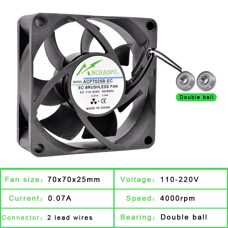 ANCHAOPU EC Brushless Cooling Fan AC 110V 120V 220V 240V Ball Bearing 2 Lines 60mm 70mm 80mm 92mm 120mm 140mm For Cabinets