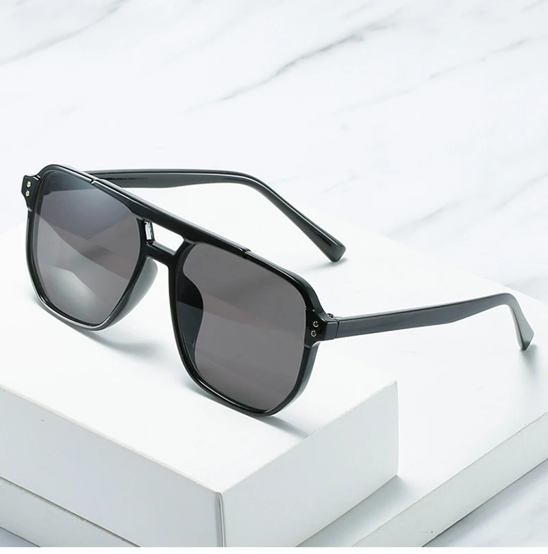 SHAUNA Retro Double Bridges Square Sunglasses Women Fashion Rivets Decoration Eyewear Shades UV400 Men Trending Sun Glasses