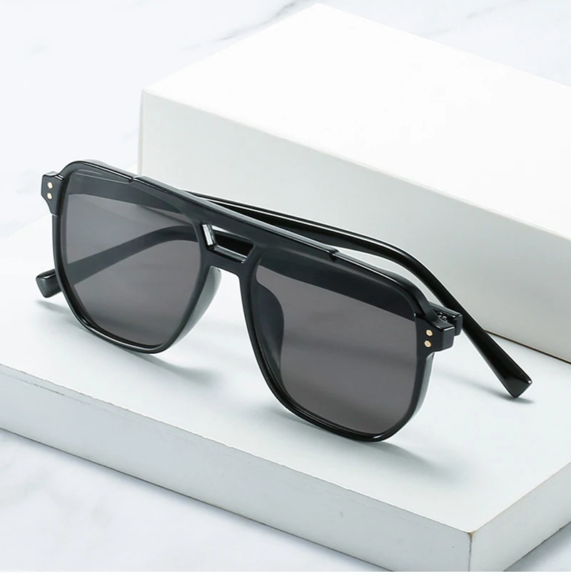 SHAUNA Retro Double Bridges Square Sunglasses Women Fashion Rivets Decoration Eyewear Shades UV400 Men Trending Sun Glasses