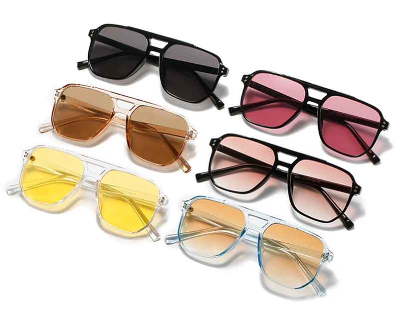 SHAUNA Retro Double Bridges Square Sunglasses Women Fashion Rivets Decoration Eyewear Shades UV400 Men Trending Sun Glasses