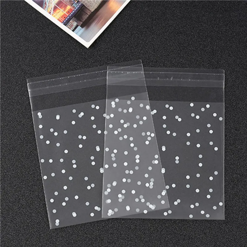 100pcs/lot Translucent Dots Plastic Cookie Packaging Bags Cupcake Wrapper Self Adhesive Bags Birthday Party Wedding Decorations