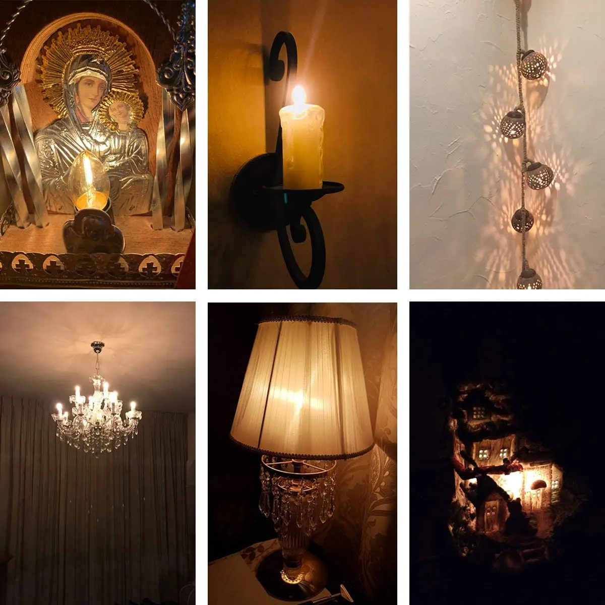 LED Night Light Bulbs C7 Chandelier E12 E14 Base Decorative Light Bulbs 0.5 Watts Party Small Candle Mini Bulb 2200K Amber Glass
