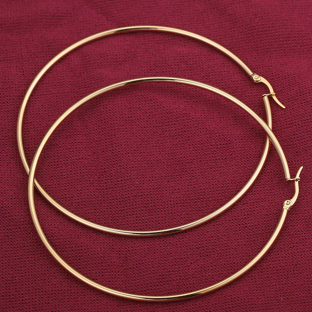40 60 70 80mm Stainless Steel Exaggerate Large Big Smooth Circle Hoop Earrings Simple Party Round Loop Earrings for Women
