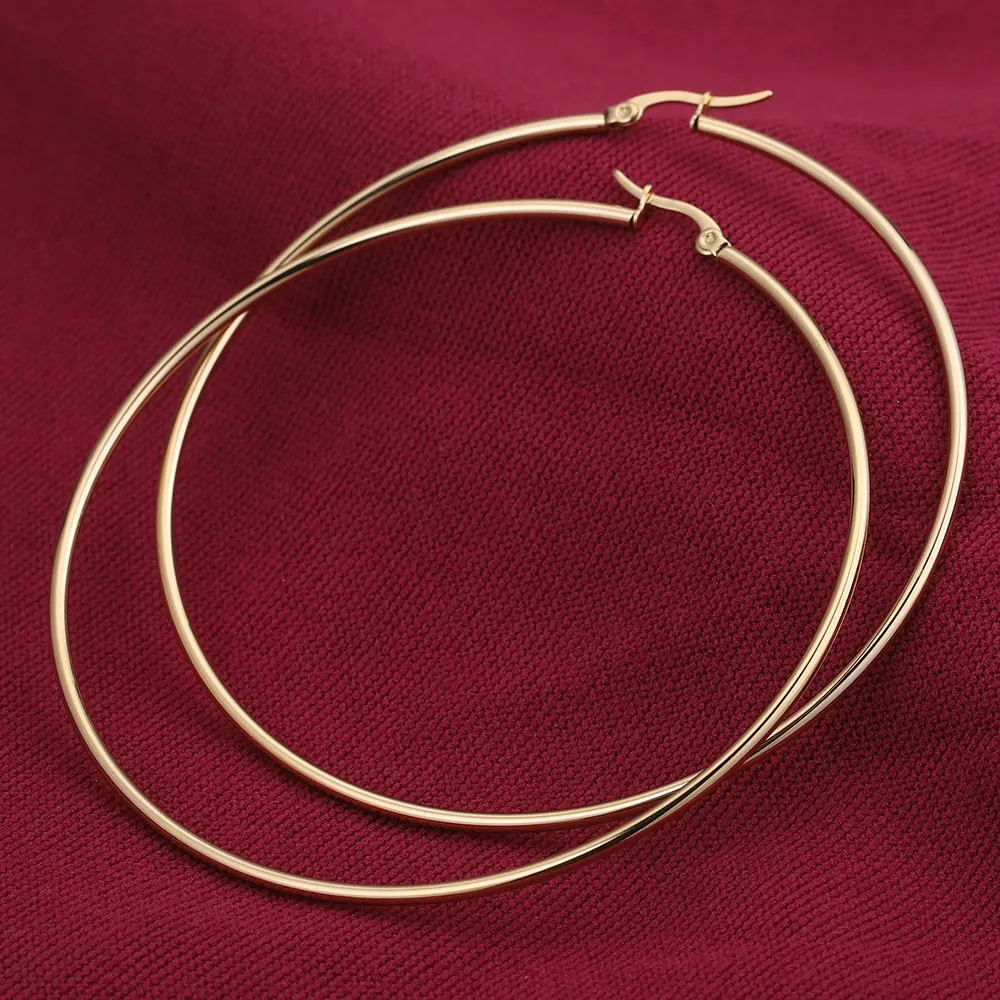 40 60 70 80mm Stainless Steel Exaggerate Large Big Smooth Circle Hoop Earrings Simple Party Round Loop Earrings for Women