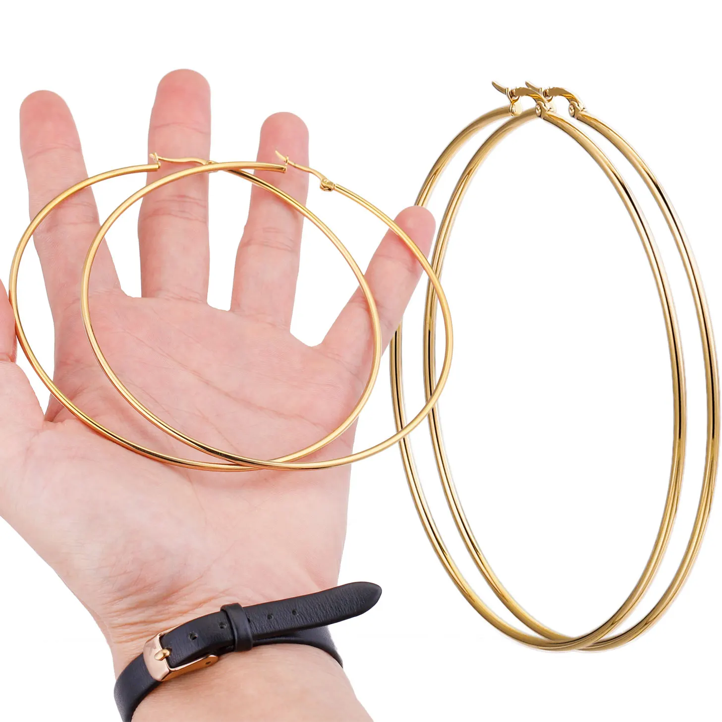 40 60 70 80mm Stainless Steel Exaggerate Large Big Smooth Circle Hoop Earrings Simple Party Round Loop Earrings for Women