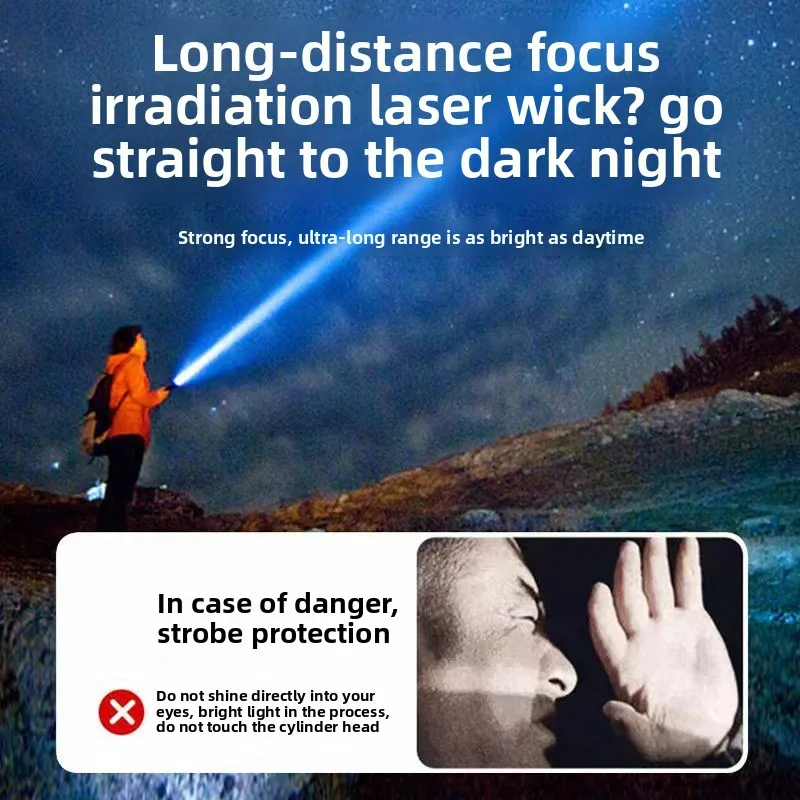 High Power LED Flashlight Portable Zoom Torch Type-C Rechargeable Waterproof Light with COB Side Lamp for Outdoor Camping Hiking