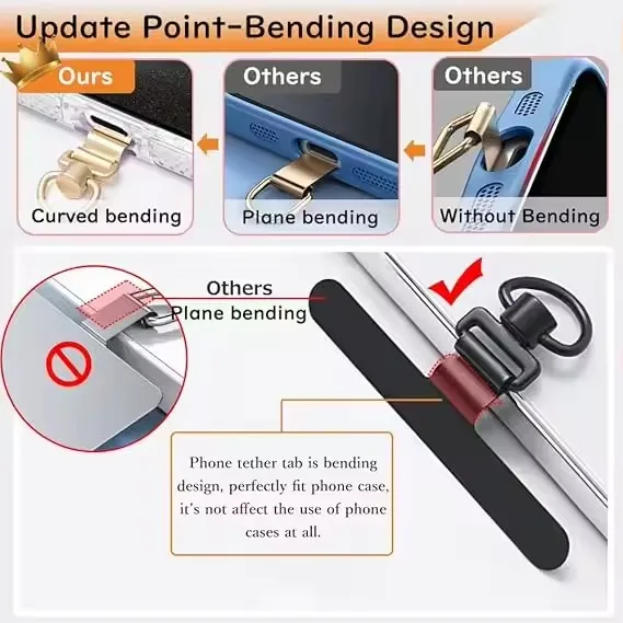 360 Rotating Phone Lanyard Clip Metal Stainless Steel Tether Tab Gasket Universal Anti-Lost Phone Strap Holder Adapter Connector