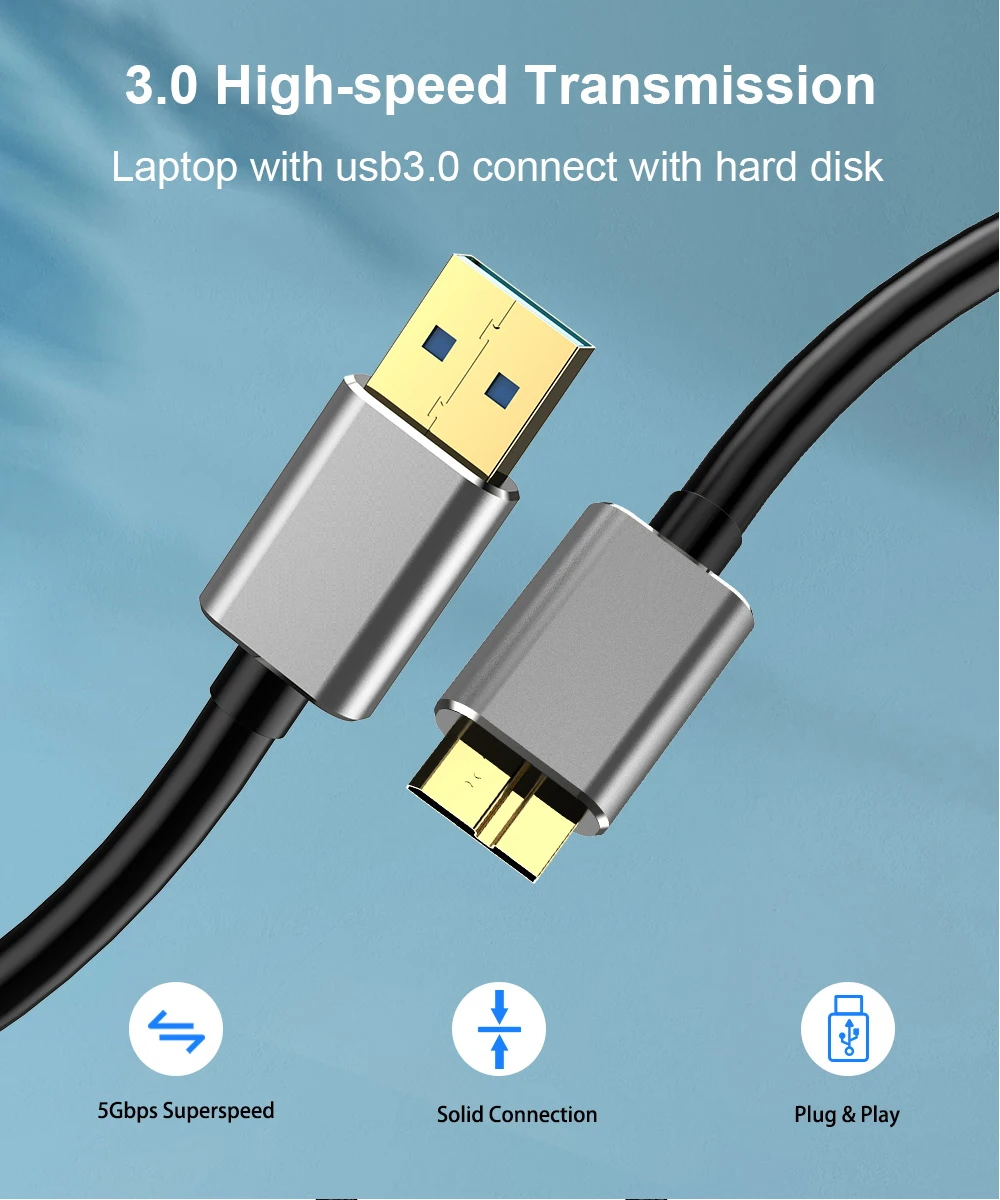 Hard Drive External Cable USB Micro B Cable HDD Cable Micro Data Cable SSD Sata Cable for Samsung Hard Disk Micro B USB3.0 Cable