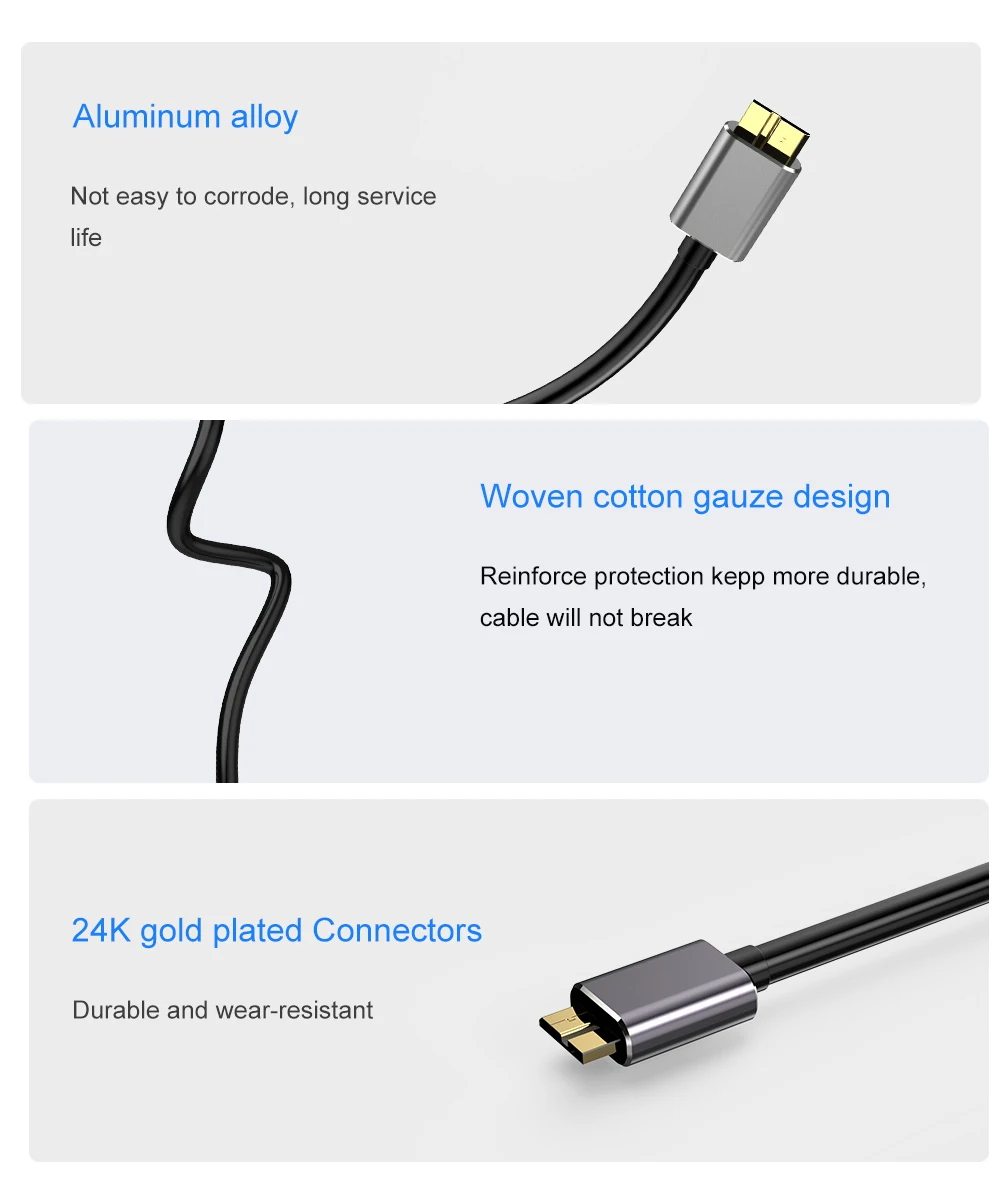 Hard Drive External Cable USB Micro B Cable HDD Cable Micro Data Cable SSD Sata Cable for Samsung Hard Disk Micro B USB3.0 Cable