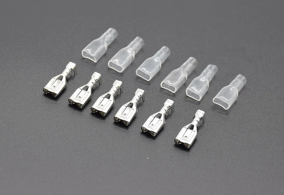 100pcs/50pcs Female Spade Connector 2.8 /4.8 /6.3 Crimp Terminal with Insulating Sleeves For Terminals 22-16AWG