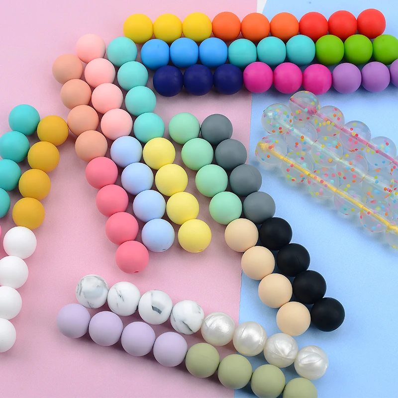 LOFCA 15mm 10pcs/lot Silicone Bead Safe Food Grade Round Fashion DIY Keychain Necklace Jewelry Accessories