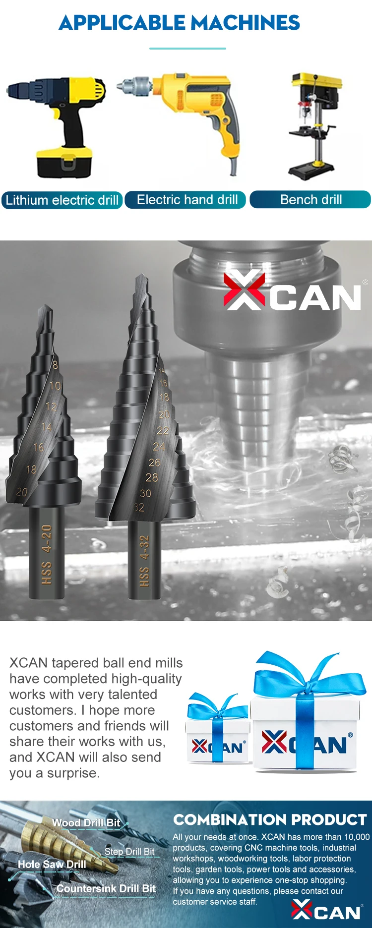 XCAN Step Drill Bit Metal Drill 4-12/20/32mm 6-30mm HSS Cobalt Step Cone Drill Bit Set Wood/Metal Hole Cutter Drilling Tool