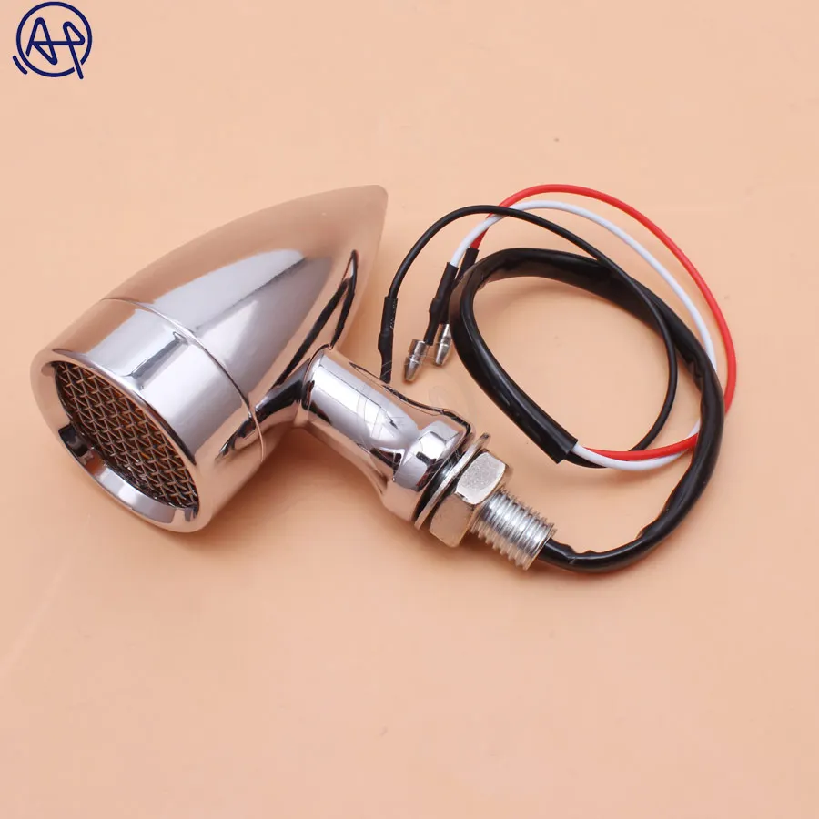 Black/Chrome Motorcycle 12V Amber Mesh Lens LED Turn Signal Brake Light 10mm Aluminum Housing For Chopper Bobber Cafe Racer