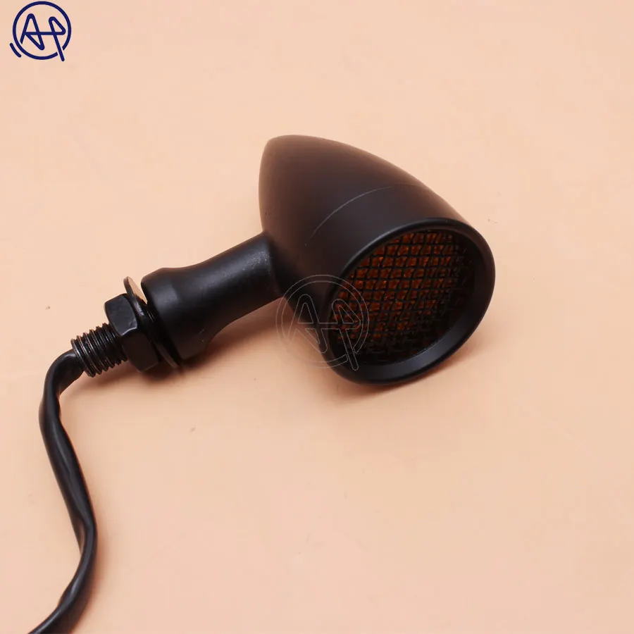 Black/Chrome Motorcycle 12V Amber Mesh Lens LED Turn Signal Brake Light 10mm Aluminum Housing For Chopper Bobber Cafe Racer