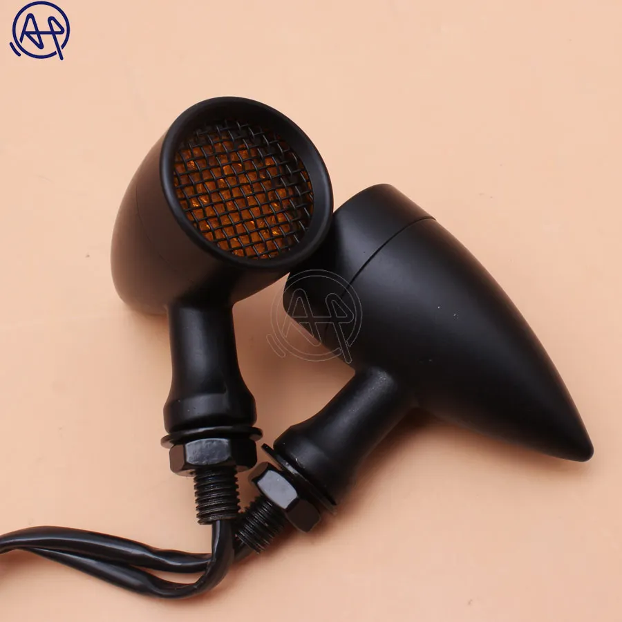 Black/Chrome Motorcycle 12V Amber Mesh Lens LED Turn Signal Brake Light 10mm Aluminum Housing For Chopper Bobber Cafe Racer