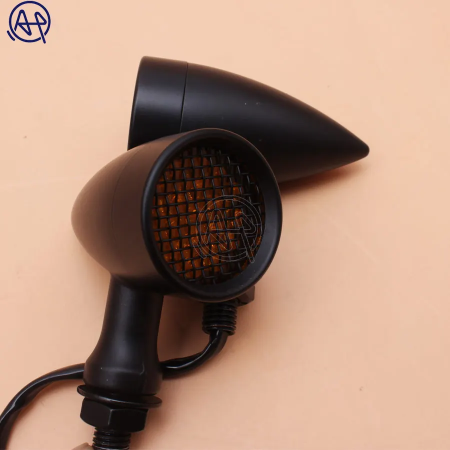 Black/Chrome Motorcycle 12V Amber Mesh Lens LED Turn Signal Brake Light 10mm Aluminum Housing For Chopper Bobber Cafe Racer