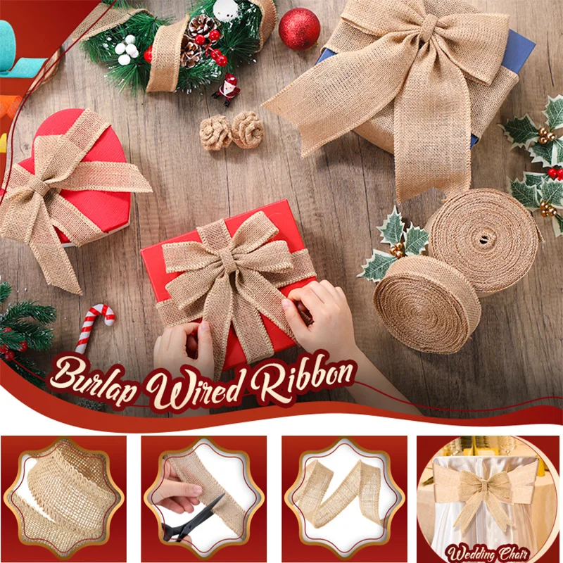 25-150MM Natural Burlap Fabric Jute Craft Ribbon Hessian Lace For Gift Wrapping Christmas Rustic Vintage Wedding Decor 2Meter