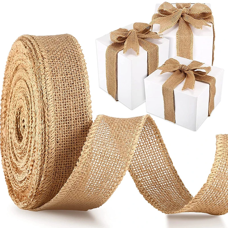 25-150MM Natural Burlap Fabric Jute Craft Ribbon Hessian Lace For Gift Wrapping Christmas Rustic Vintage Wedding Decor 2Meter