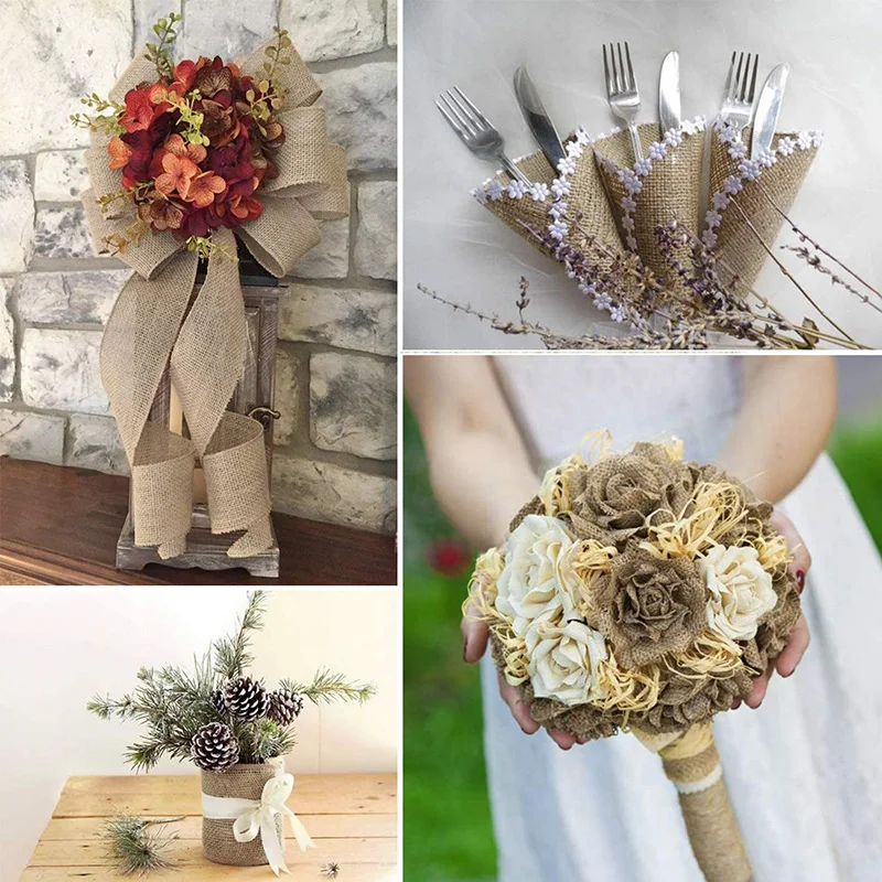 25-150MM Natural Burlap Fabric Jute Craft Ribbon Hessian Lace For Gift Wrapping Christmas Rustic Vintage Wedding Decor 2Meter