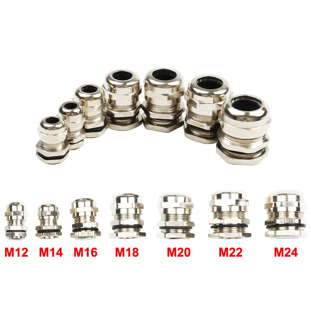 1piece Nickel Brass Metal IP68 Waterproof Cable Glands Connector Wire Glands For 3-44mm Cable High Quality M PG Cable Glands