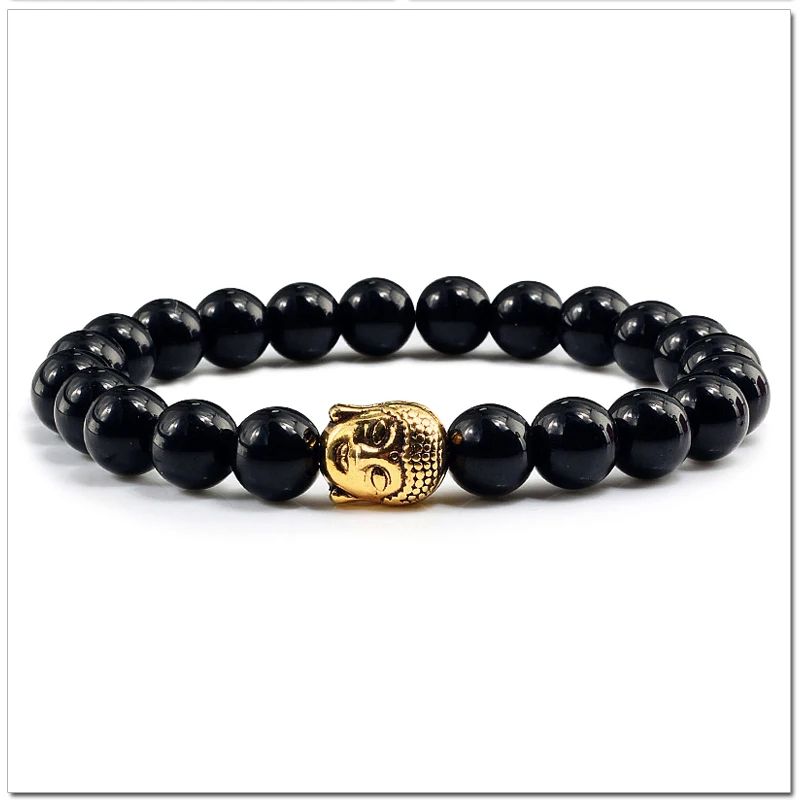 Healing Buddha Head Prayer Volcanic Lava Natural Stone Strand Bead Bracelet For Men Black Beaded Yoga Women armband Jewelry
