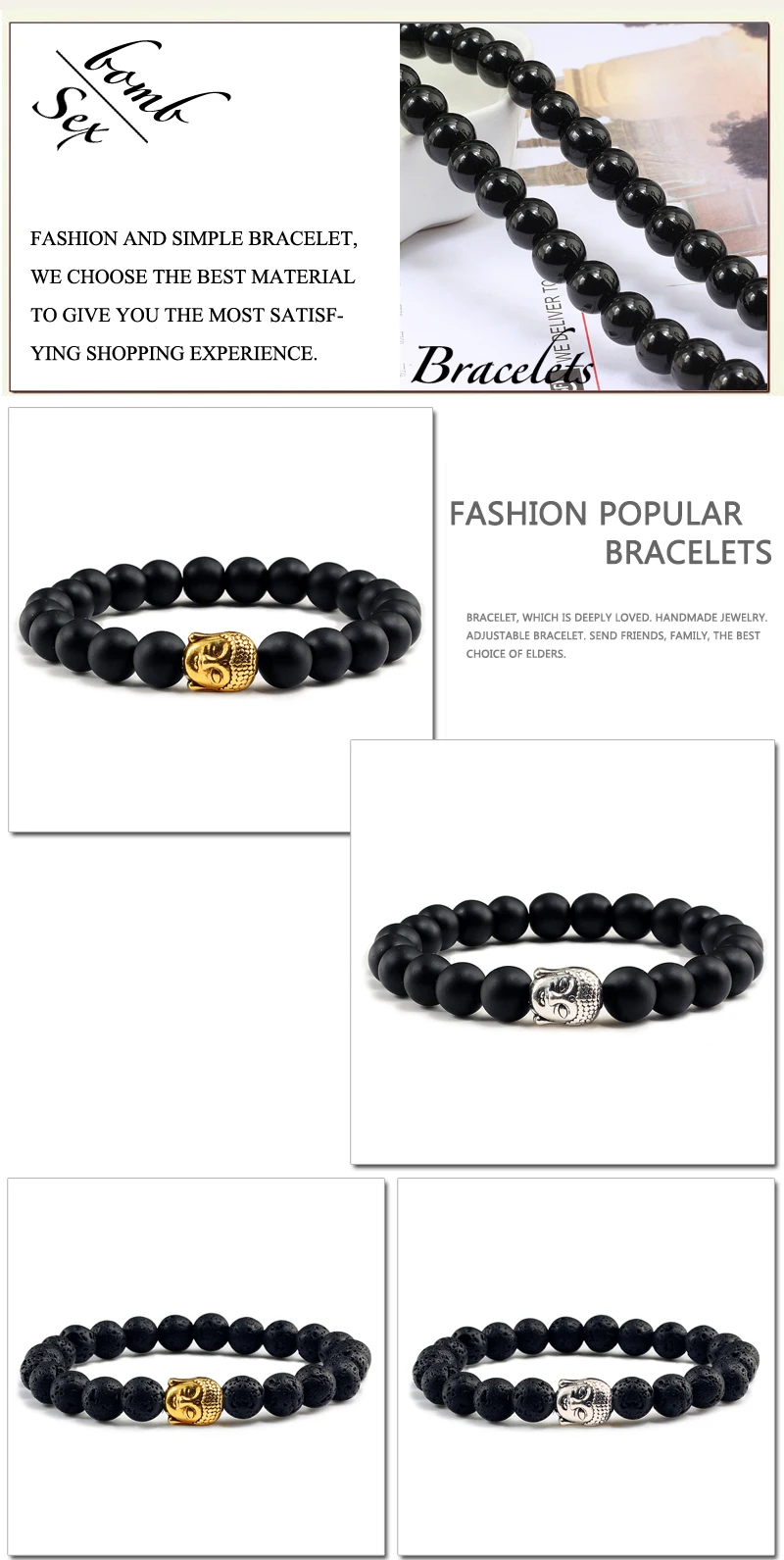 Healing Buddha Head Prayer Volcanic Lava Natural Stone Strand Bead Bracelet For Men Black Beaded Yoga Women armband Jewelry