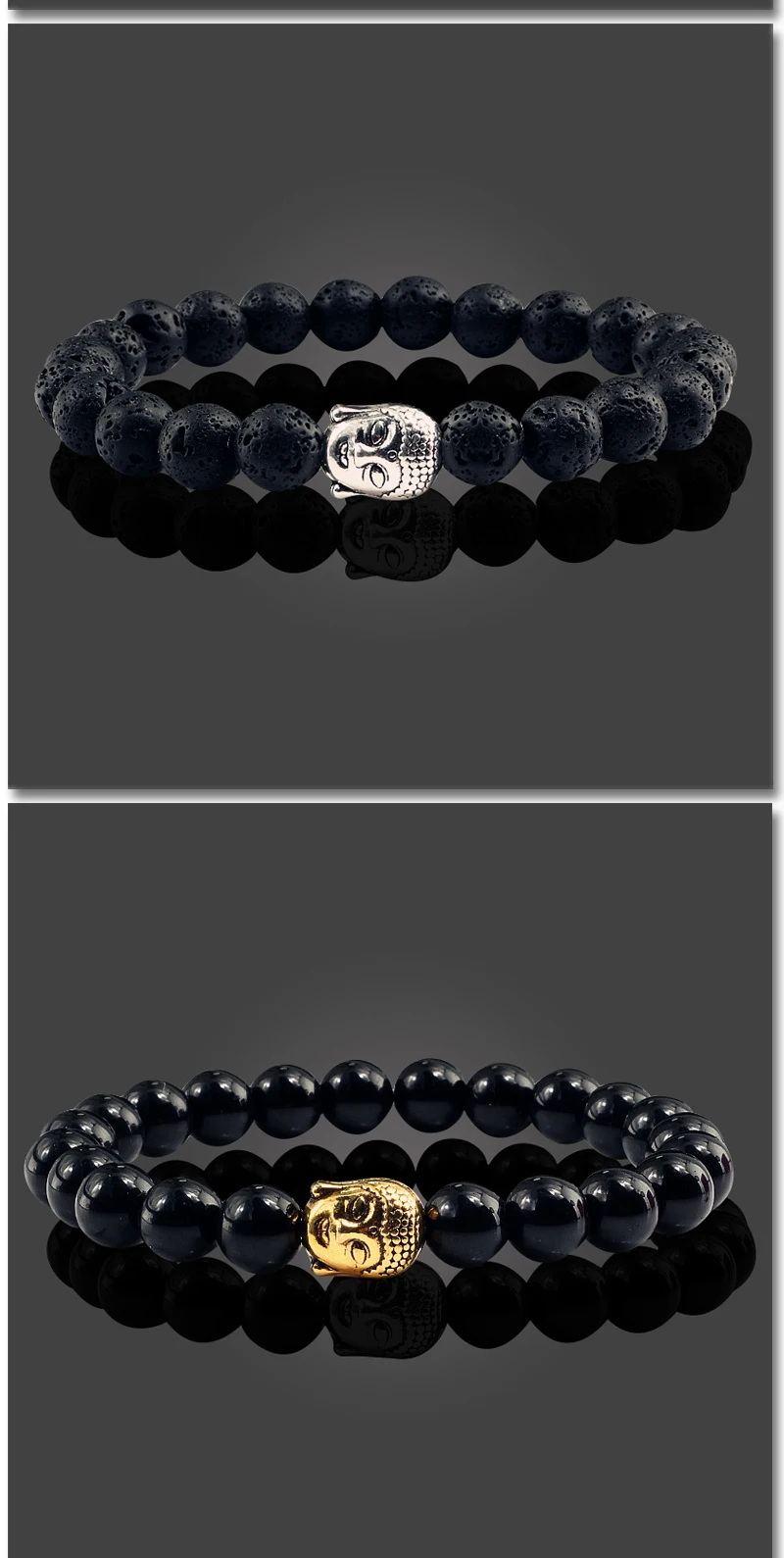 Healing Buddha Head Prayer Volcanic Lava Natural Stone Strand Bead Bracelet For Men Black Beaded Yoga Women armband Jewelry