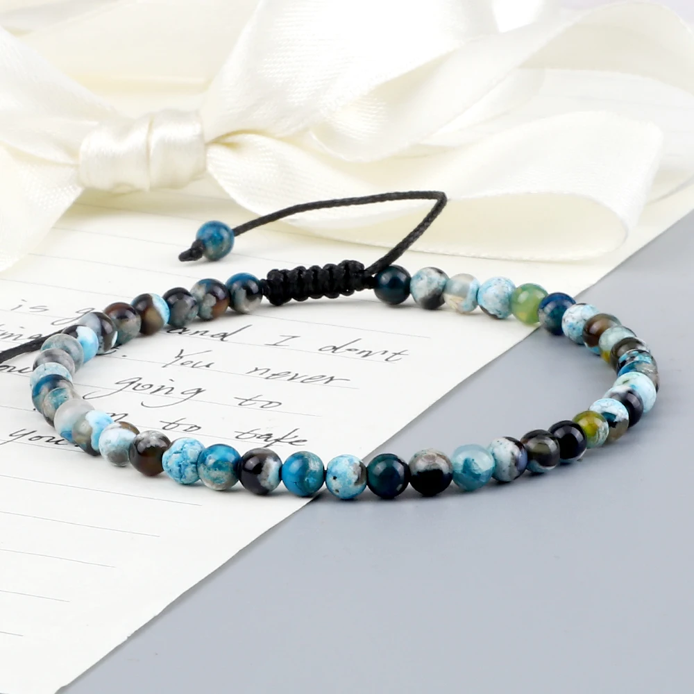 4mm Natural Mini Beads Bracelets for Women Men Round Agates Onyx Stone Yoga Braided Bracelet Elastic Charm Bangle Prayer Jewelry