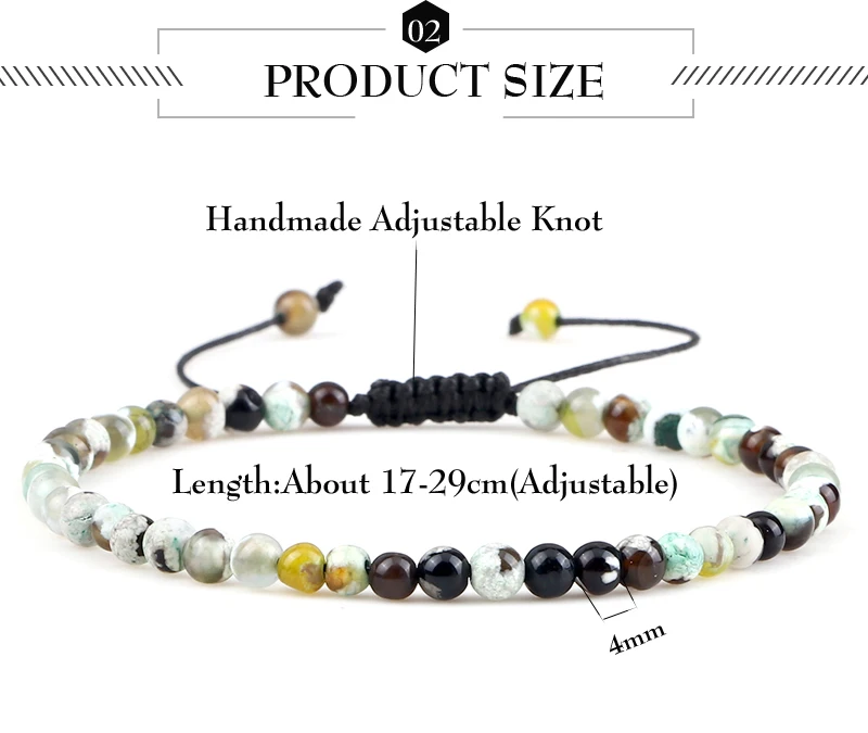 4mm Natural Mini Beads Bracelets for Women Men Round Agates Onyx Stone Yoga Braided Bracelet Elastic Charm Bangle Prayer Jewelry