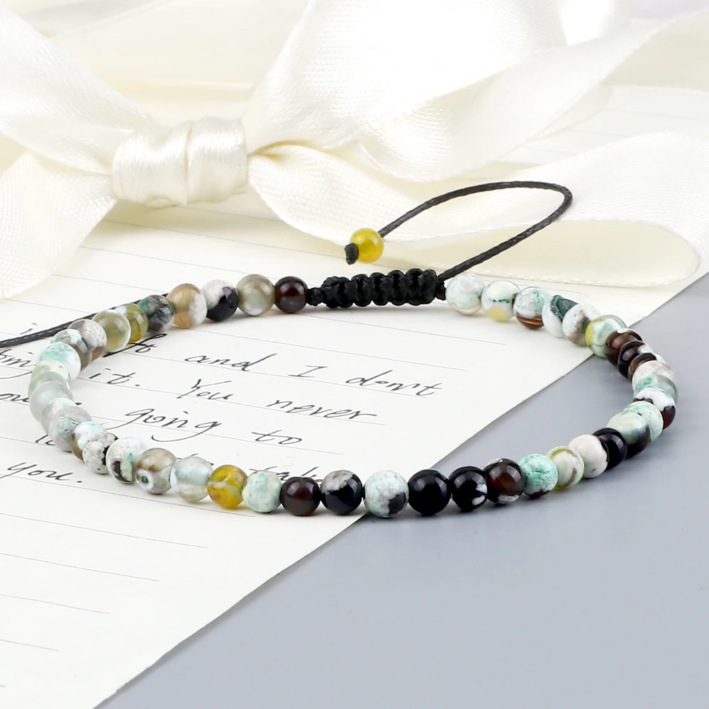 4mm Natural Mini Beads Bracelets for Women Men Round Agates Onyx Stone Yoga Braided Bracelet Elastic Charm Bangle Prayer Jewelry
