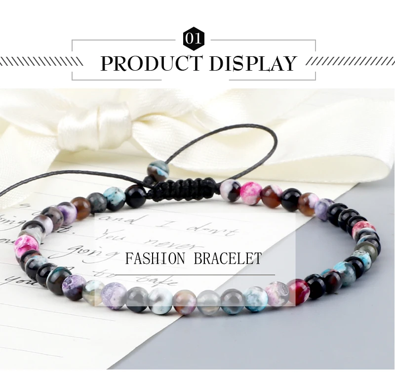 4mm Natural Mini Beads Bracelets for Women Men Round Agates Onyx Stone Yoga Braided Bracelet Elastic Charm Bangle Prayer Jewelry