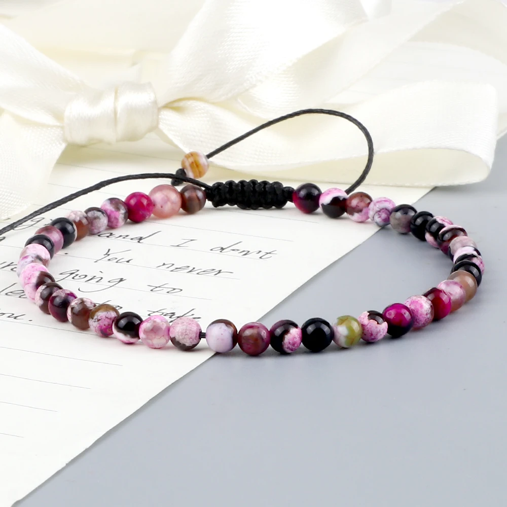 4mm Natural Mini Beads Bracelets for Women Men Round Agates Onyx Stone Yoga Braided Bracelet Elastic Charm Bangle Prayer Jewelry